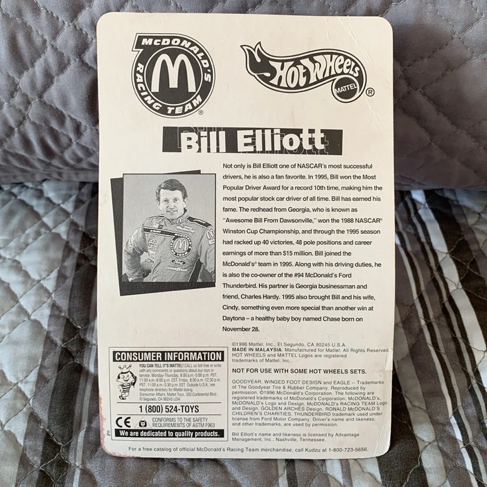 Mattel Hot Wheels McDonald’s Racing Team Cars- Cruz Pedregon & Bill Elliott 🆕